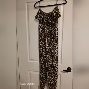 Leopard Print Off-Shoulder Maxi Dress - Brown Black Cream
